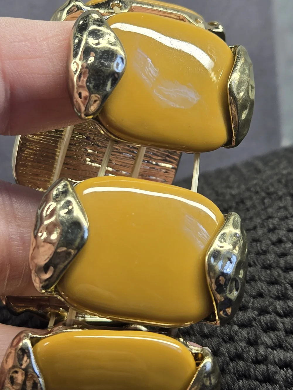 Statement Stretch Bracelet - Mustard Yellow Gold Hardware